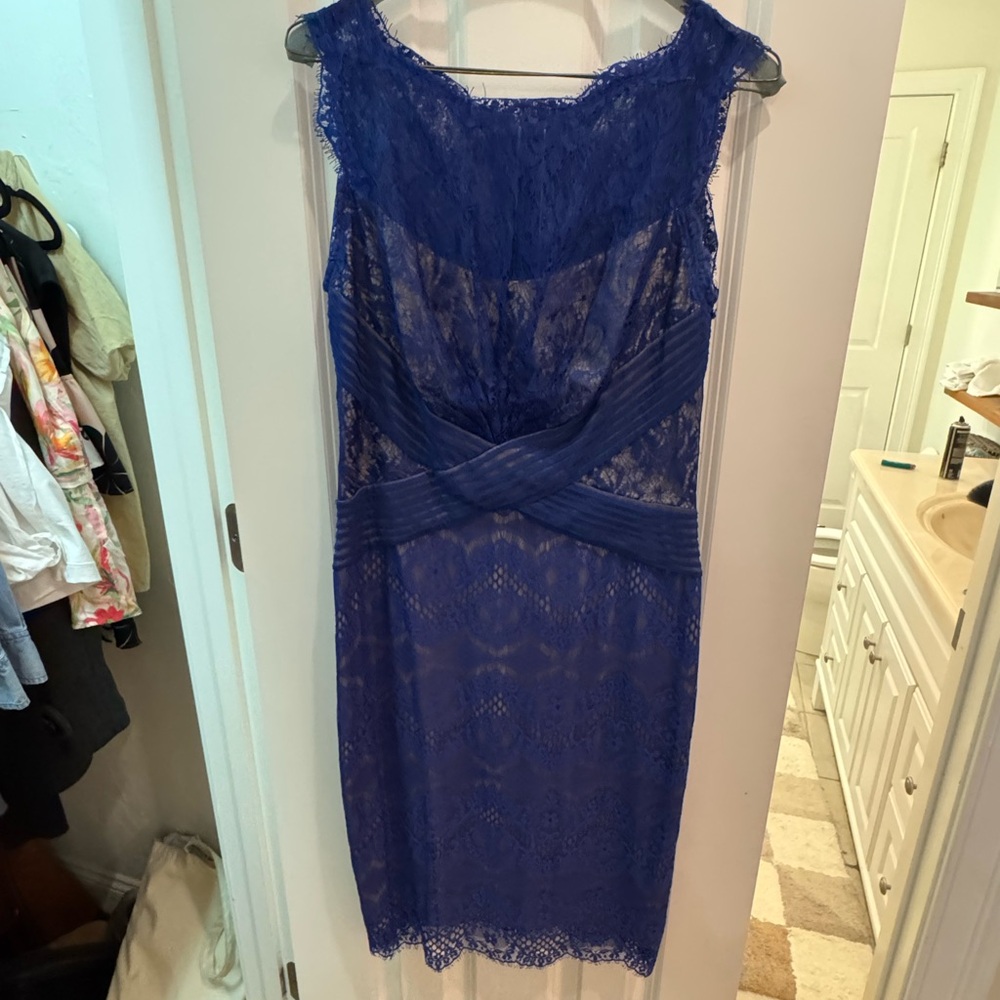 Tadashi Shoji Navy and Beige Lace Dress